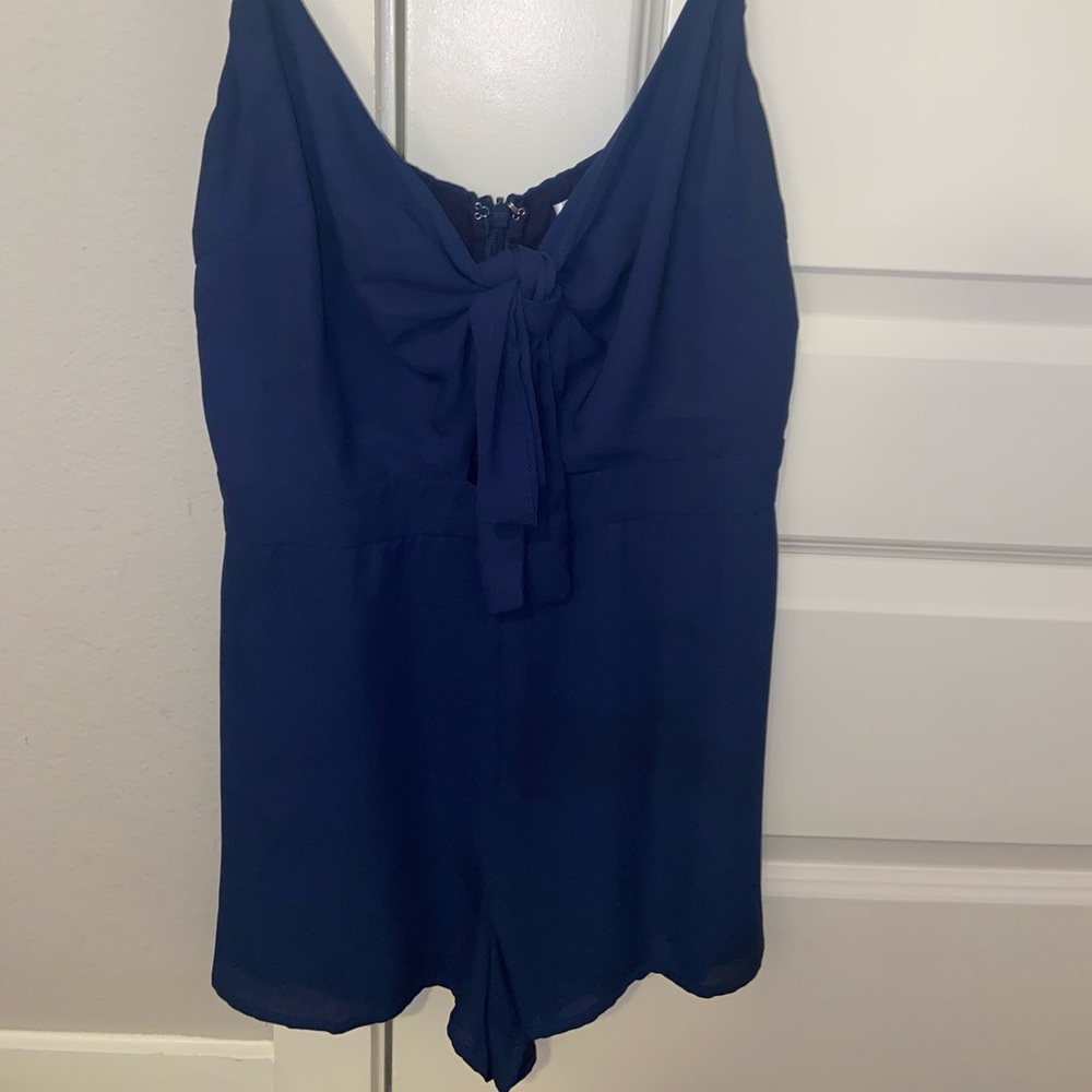 Navy Blue Tie-Front Romper